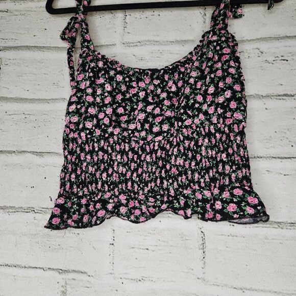 Lottie Moss Floral Ruffle Hem Adjustable Strap Smocked Tank Top Cropped Large - Picture 4 of 13